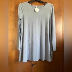 Zenana Premium Nadine West Blueish Gray Long sleeve A Line Knit Dress Pockets XL
